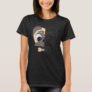 Pugs Print Head Puggle Animal Portrait With Pug 2 T-Shirt