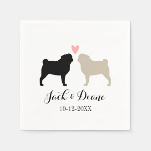 Pugs Wedding Couple with Custom Text Paper Napkins