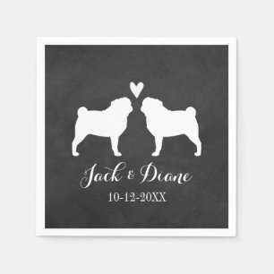 Pugs Wedding Couple with Custom Text Paper Napkins