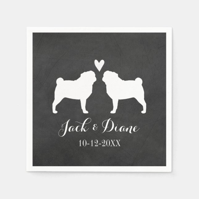 Pugs Wedding Couple with Custom Text Paper Napkins (Front)