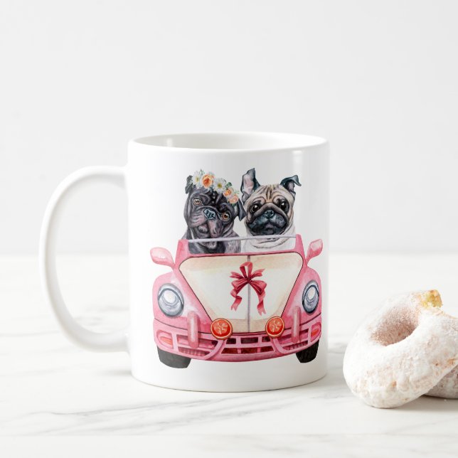 Pug's Wedding Design Coffee Mug (With Donut)