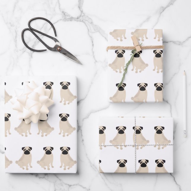 Pugs Wrapping Paper Flat Sheet Set of 3 (Front)