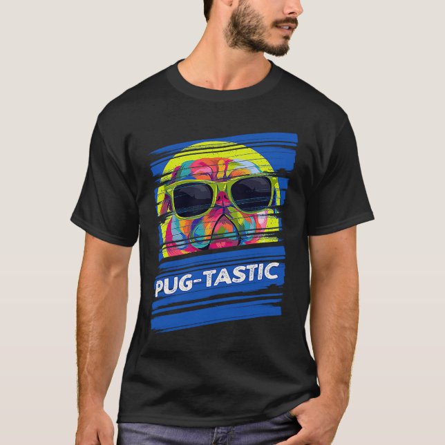 Pugtastic  Pug Humor Dutch Bulldog Animal Pun Dog  T-Shirt (Front)