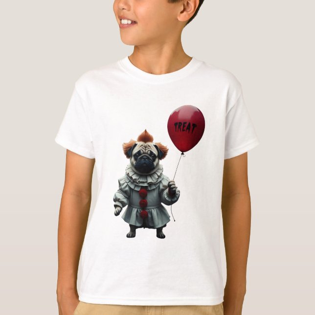 Pugwise the Clown – Funny Halloween Pug T-Shirt (Front)