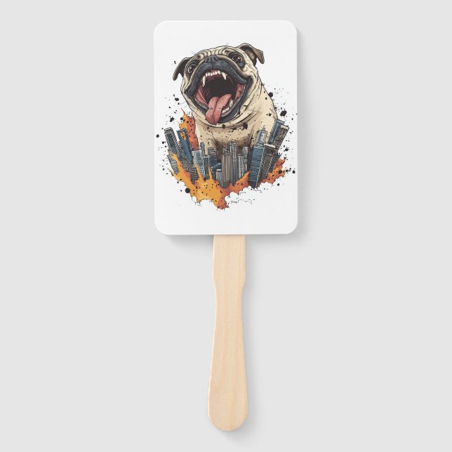Pugzilla Attacks � Funny Monster Dog Hand Fan (Front)