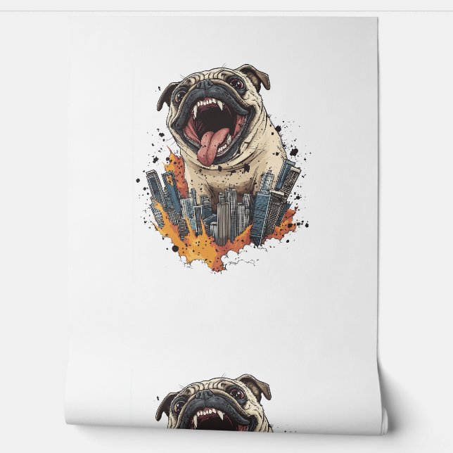 Pugzilla Attacks – Funny Monster Dog Wallpaper (Unrolling)