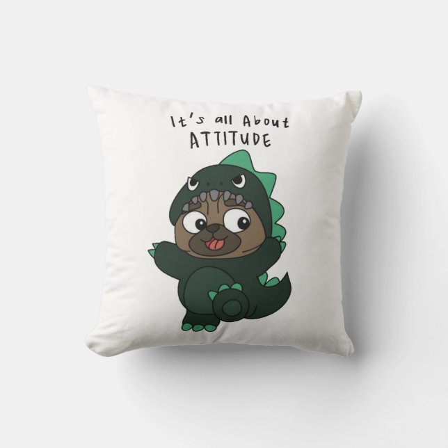 Pugzilla Throw Pillow (Front)