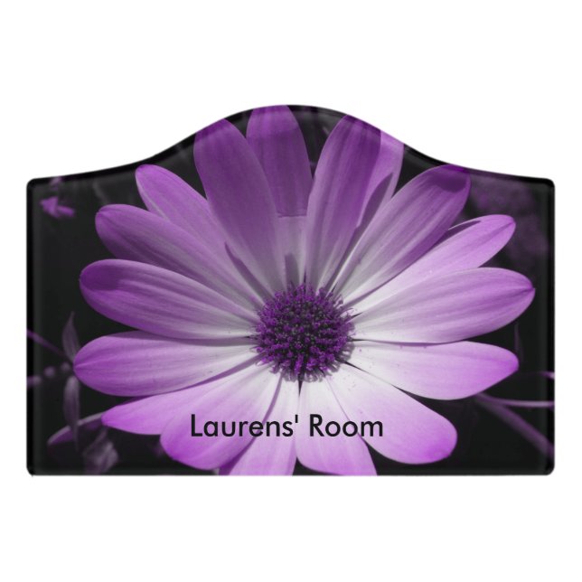 Puirple Daisy Flower Custom Room Sign (Small Crest Front)