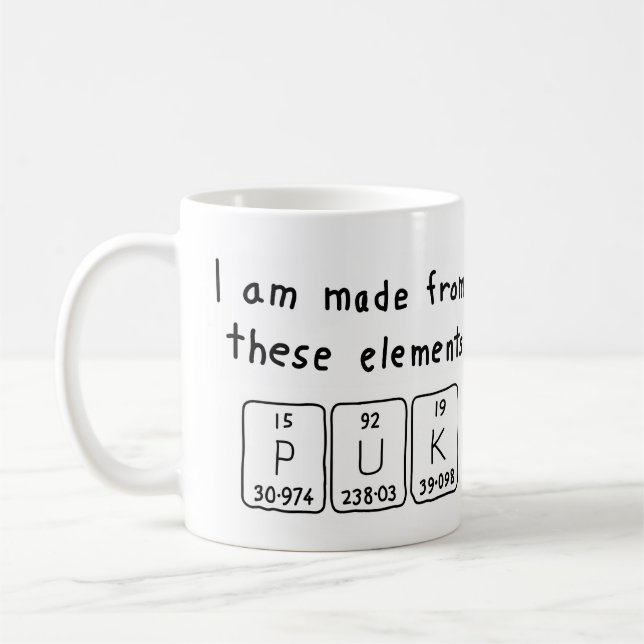 Puk periodic table name mug (Left)