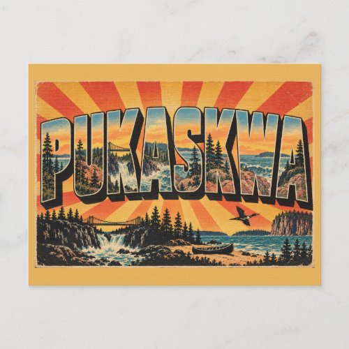 Pukaskwa ON Suspension Bridge Lake Superior Art Postcard