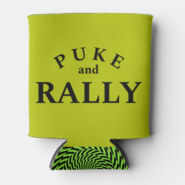 Puke and Rally Can Cooler – Funny Bold Typography  (Front)