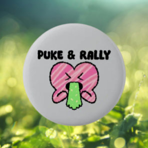 Puke & Rally Button | Pink Heart Party Edition