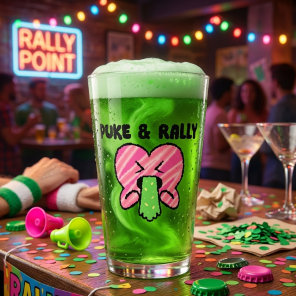 Puke & Rally Pint Glass – Pink Heart Party Edition