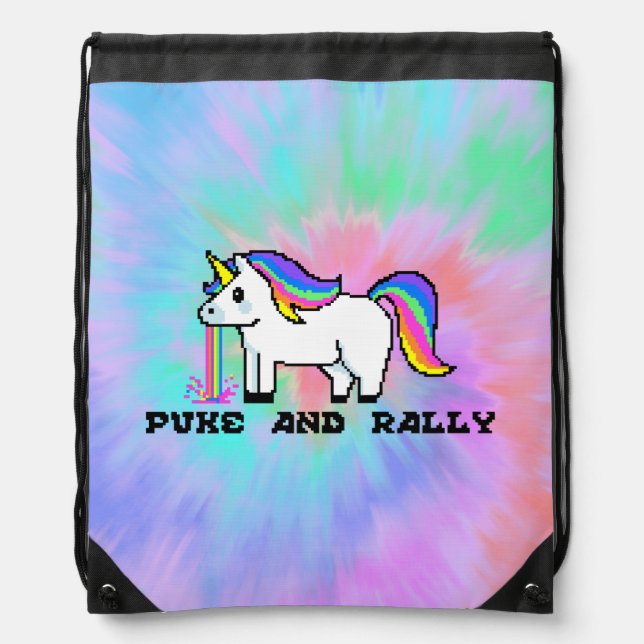 Puke & Rally Rainbow Unicorn Drawstring Backpack (Front)