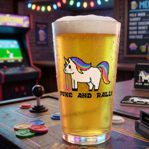 Puke & Rally Rainbow Unicorn Pint Glass | Pixel