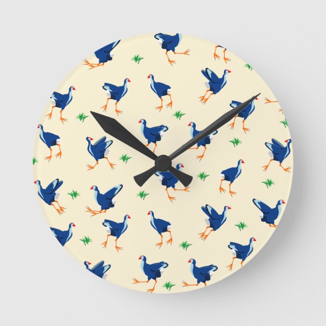 Pukeko birds pattern round clock (Front)