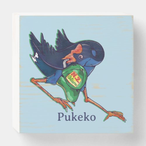 Pukeko stealing a hat wooden box sign