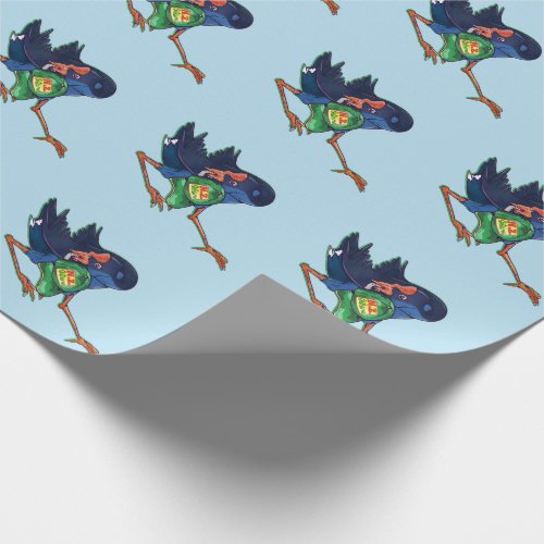 Pukeko stealing a hat wrapping paper