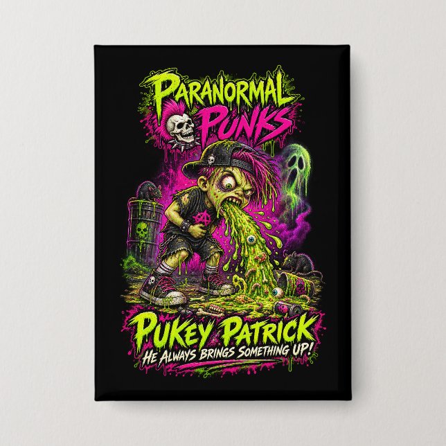 Pukey Patrick – Paranormal Punks Button (Front)