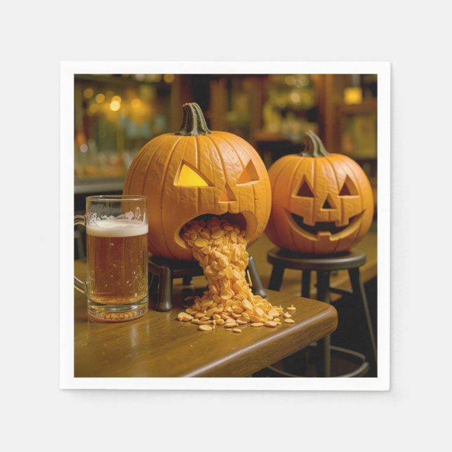 Puking Halloween Pumpkin In a Bar Napkins (Front)