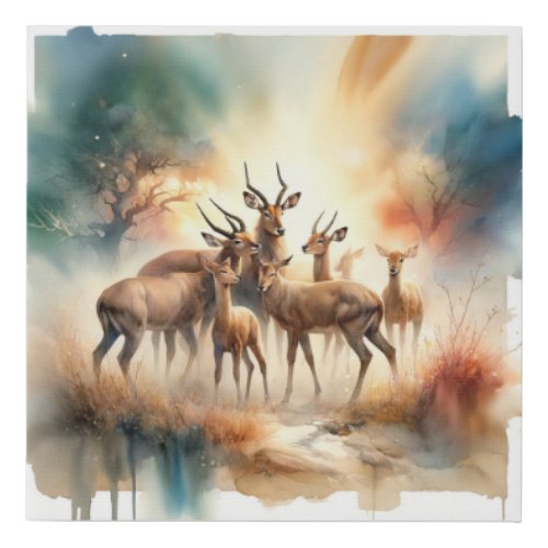 Puku Antelopes in Harmony 040624AREF117 _ Watercol Faux Canvas Print