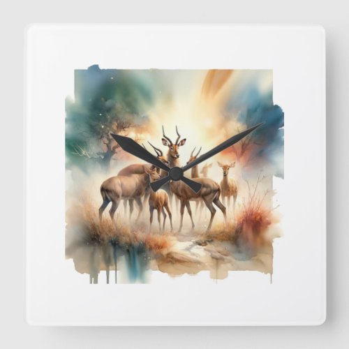 Puku Antelopes in Harmony 040624AREF117 _ Watercol Square Wall Clock