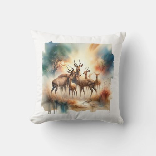 Puku Antelopes in Harmony 040624AREF117 _ Watercol Throw Pillow