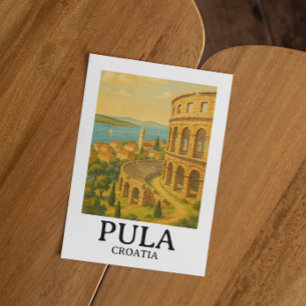 Pula Croatia Travel Art – Coastal Cityscape Postcard