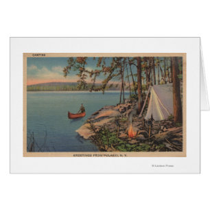 Pulaski, NY View of Canoe, Camping, Tent, Lake Cards