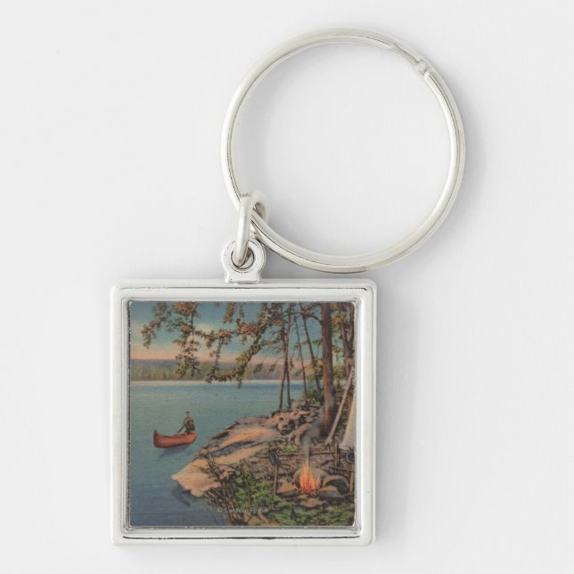 Pulaski, NY View of Canoe, Camping, Tent, Lake Keychain (Front)