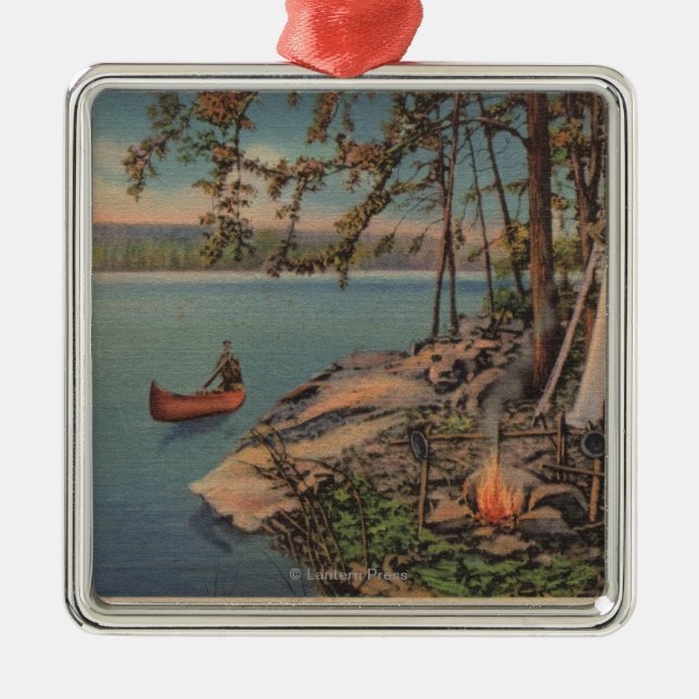 Pulaski, NY View of Canoe, Camping, Tent, Lake Metal Ornament (Front)
