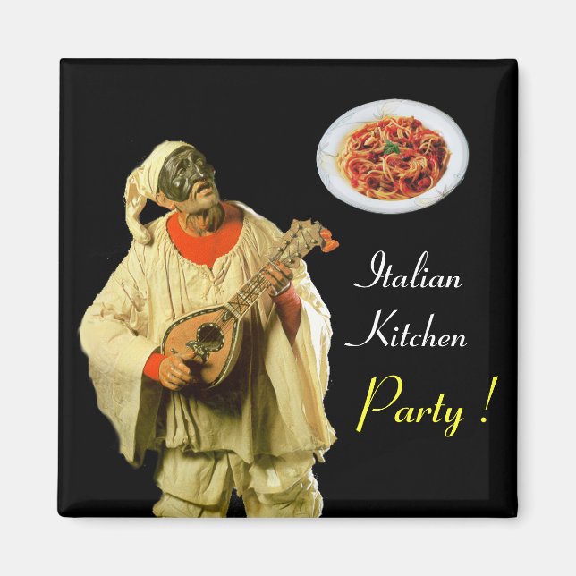 PULCINELLA  ITALIAN KITCHEN PARTY ,black Magnet (Front)