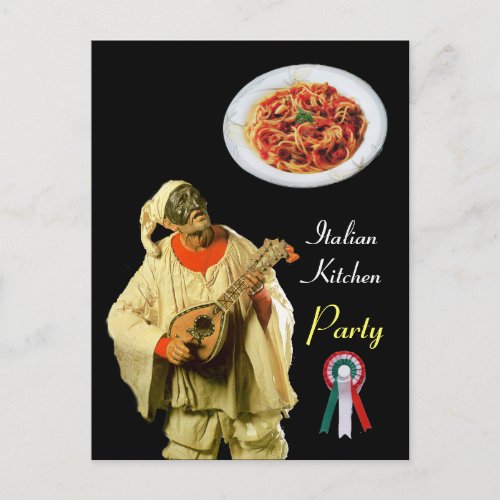 PULCINELLA  ITALIAN KITCHEN PARTY Black Recipe Postcard