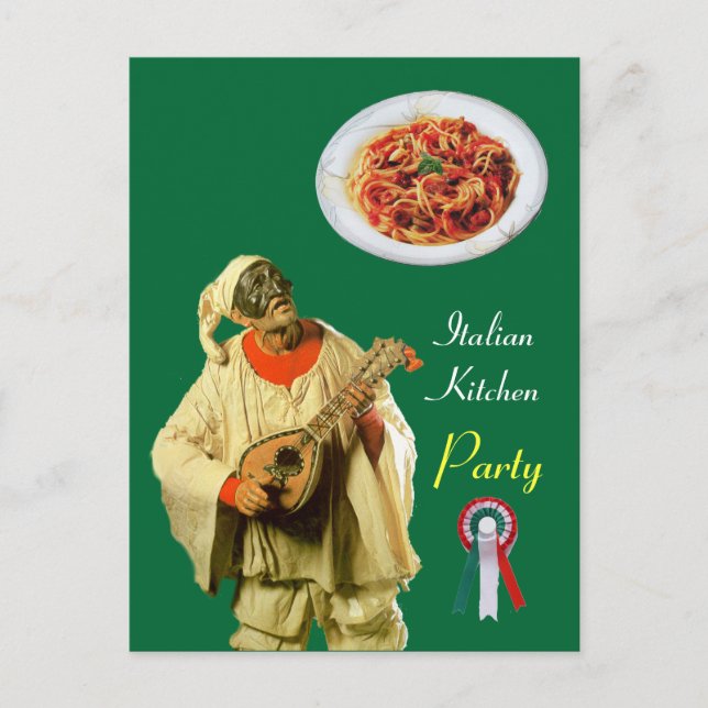 PULCINELLA  ITALIAN KITCHEN PARTY Green Recipe Postcard (Front)