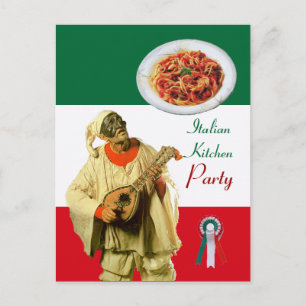 PULCINELLA ITALIAN KITCHEN PARTY Red Green Recipe Postcard