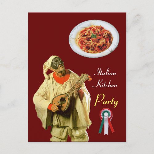 PULCINELLA  ITALIAN KITCHEN PARTY Red Recipe Postcard