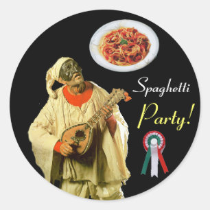 PULCINELLA ITALIAN KITCHEN PARTY red white black Classic Round Sticker