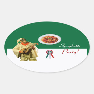 PULCINELLA ITALIAN KITCHEN PARTY red white black Oval Sticker