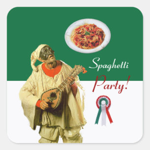 PULCINELLA  ITALIAN KITCHEN PARTY red white black Square Sticker