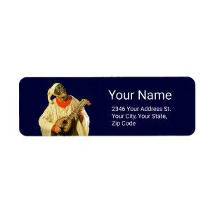 PULCINELLA PLAYING MANDOLIN Naples Masquerade Mask Label