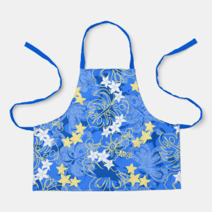 Pulelehua Butterfly Hibiscus Hawaiian Blue Apron
