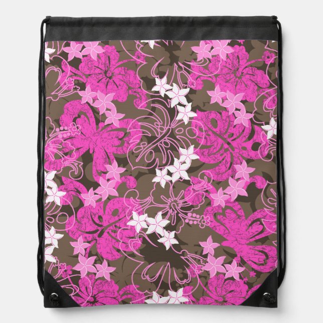 Pulelehua Butterfly Hibiscus Hawaiian Drawstring Bag (Front)