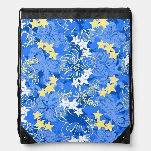 Pulelehua Butterfly Hibiscus Hawaiian Drawstring Bag (Front)