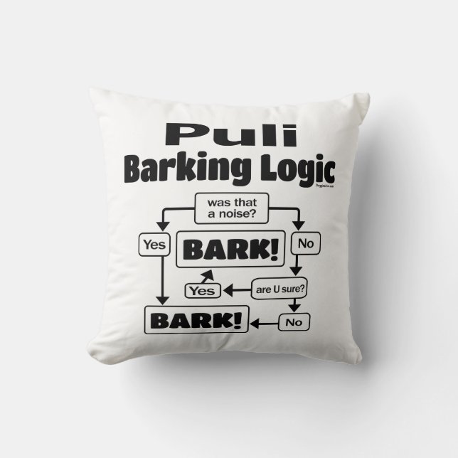 Puli Barking Logic Throw Pillow (Front)