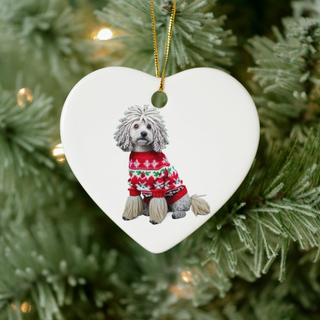 Puli in Christmas Sweater Ceramic Ornament (Tree)