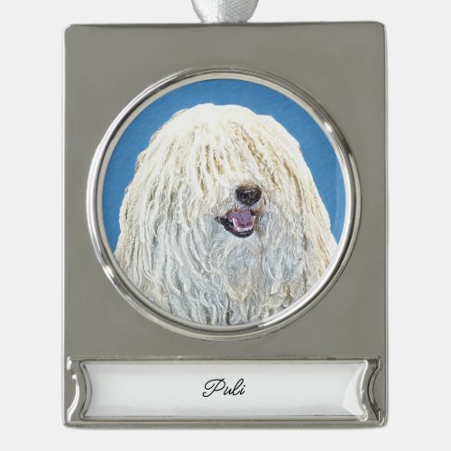 Puli Painting _ Cute Original Dog Art Silver Plate Silver Plated Banner Ornament