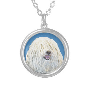 Puli Painting - Cute Original Dog Art Silver Plated Necklace