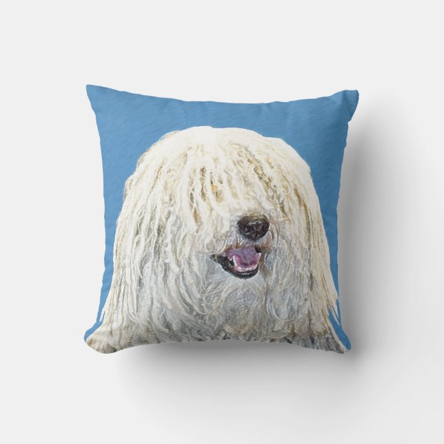 Puli Painting - Cute Original Dog Art Throw Pillow (Front)
