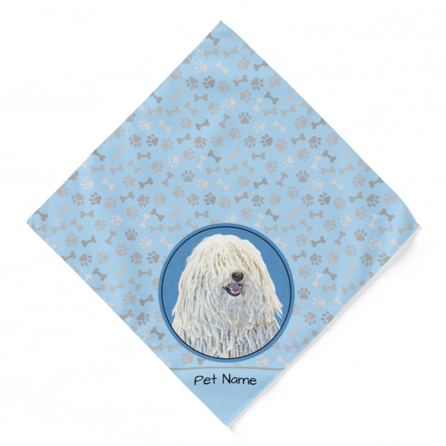 Puli Painting White Cream Cute Original Dog Art Bandana (Front)