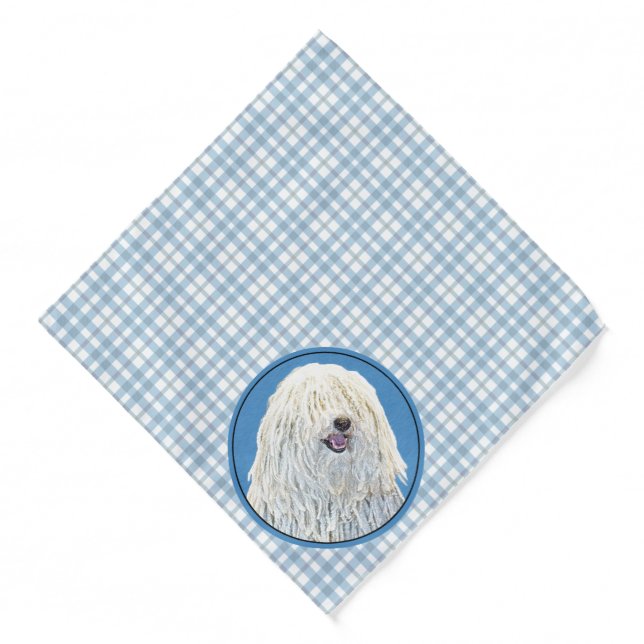 Puli Painting White Cream Cute Original Dog Art Bandana (Front)